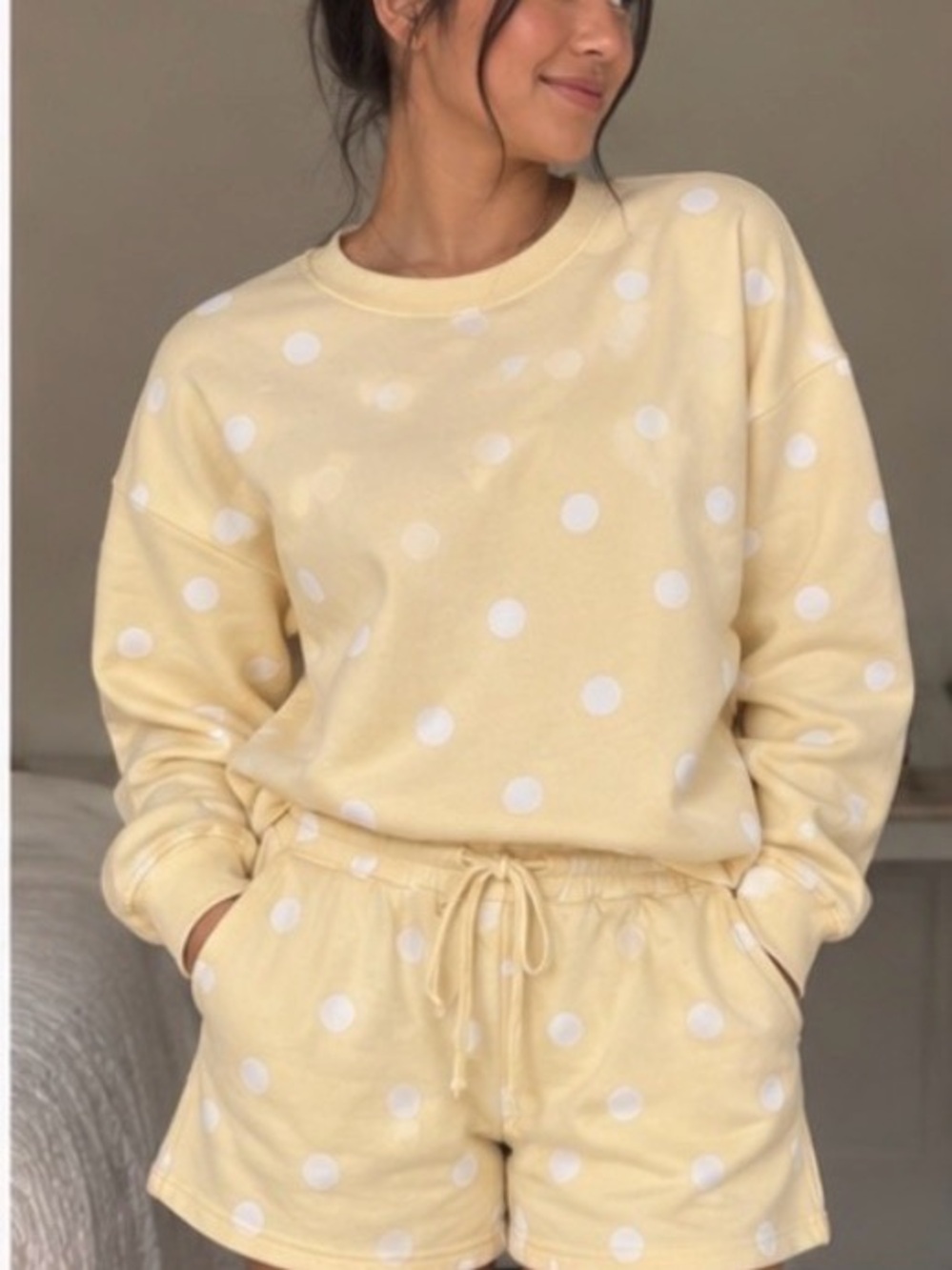 PaperMoon Yellow and brown polla Dot sweatshirt/Short Set
